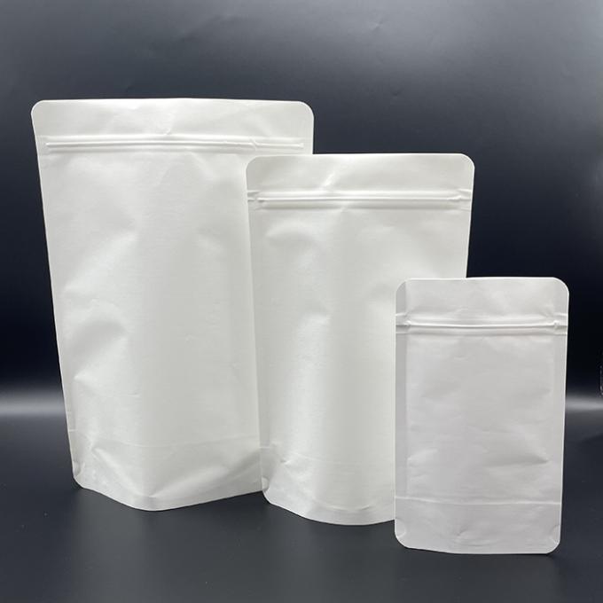 Sacchetti di imballaggio per alimenti secchi personalizzati Sacchetti bianchi di carta kraft bianca con ziplock 0