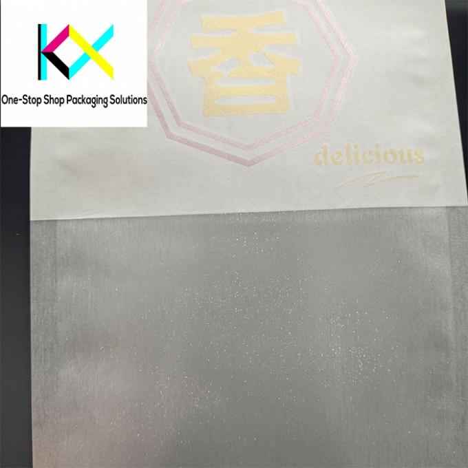 Sacchetto di imballaggio di carta bianca personalizzabile con pellicola spazzolata per il disegno per la panetteria 1